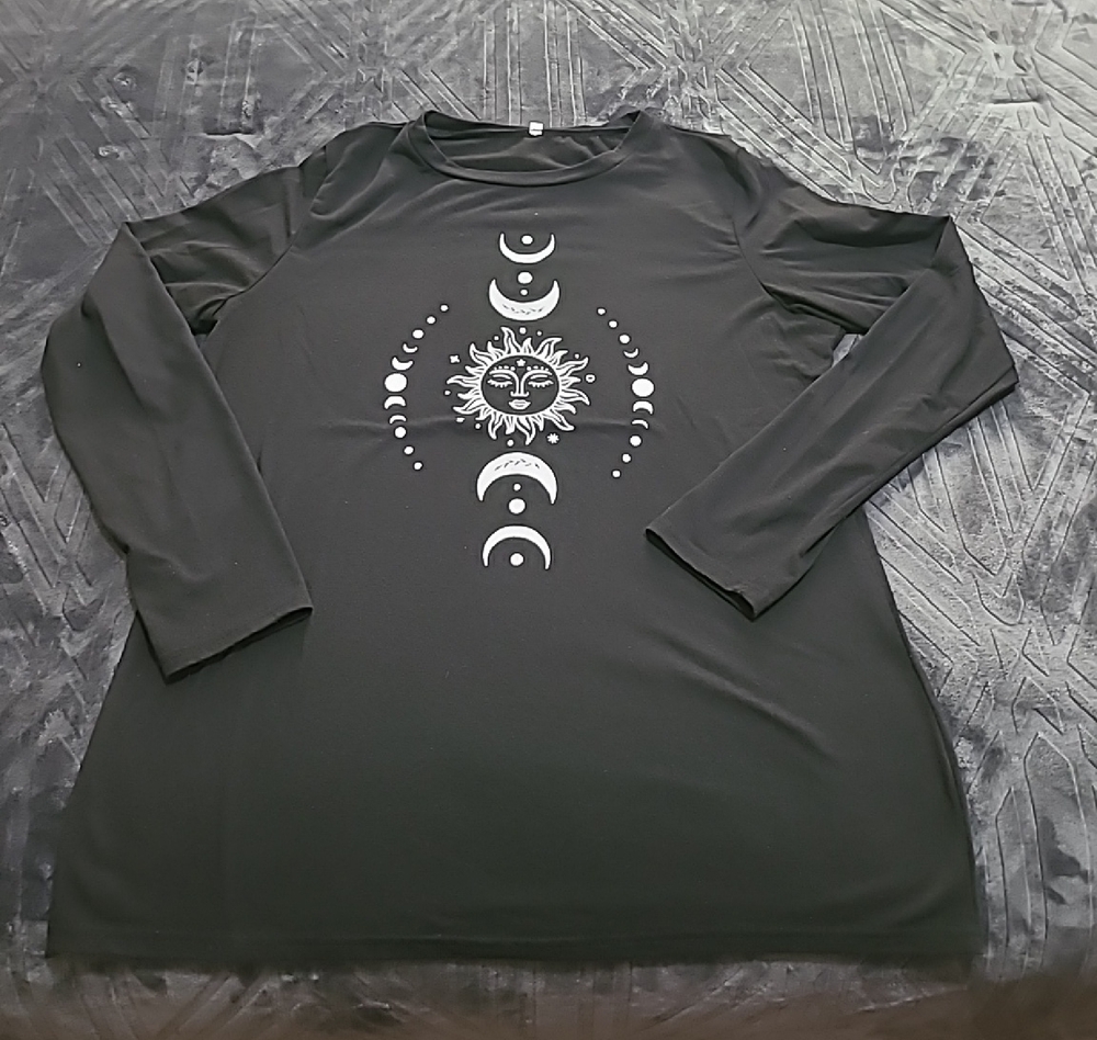 Source Unknown Black Long Sleeve Tee with White Celestial Design